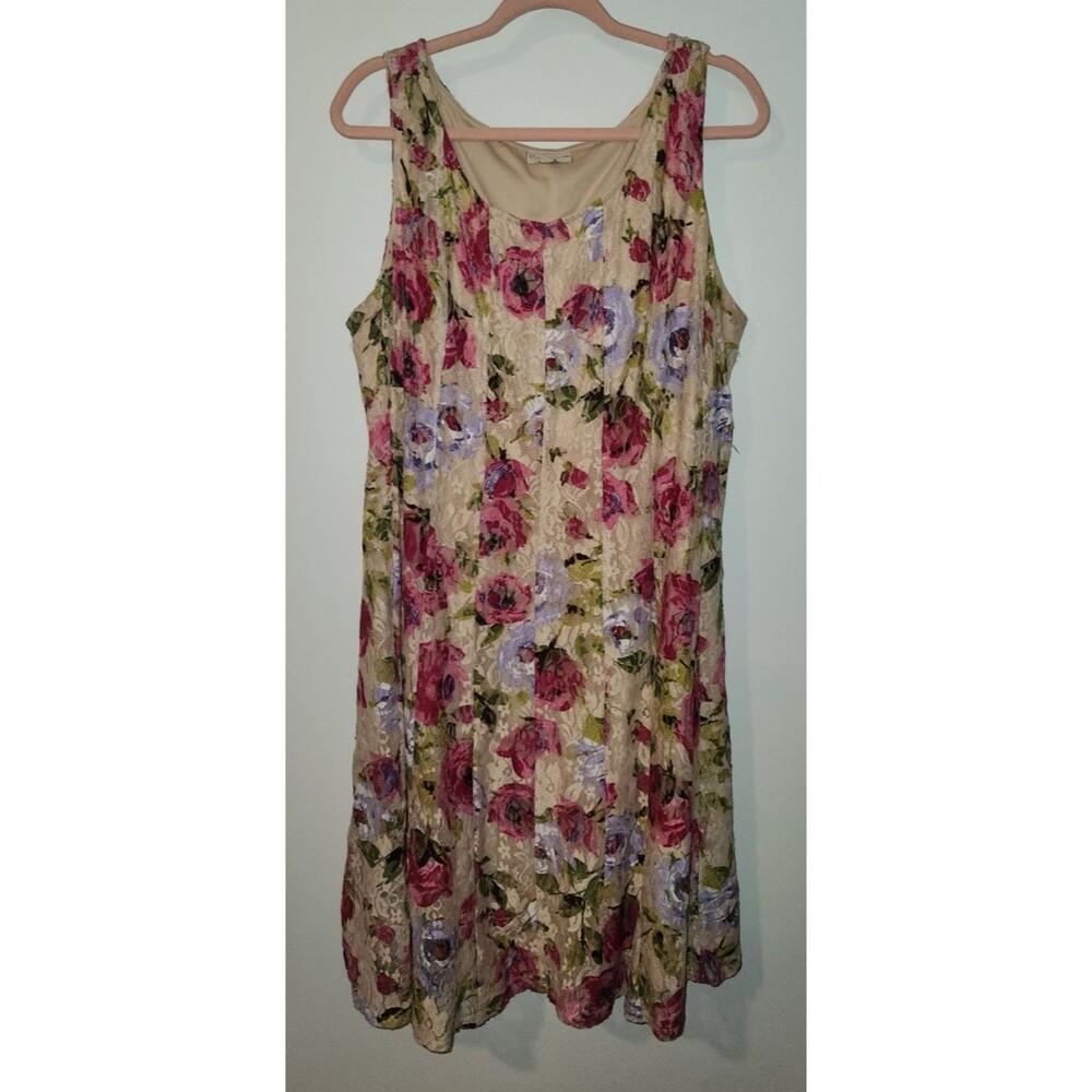 Dressbarn CB Est 1962 Womens Sz 16 Lace Floral Shift Dress Wedding Guest Stretch